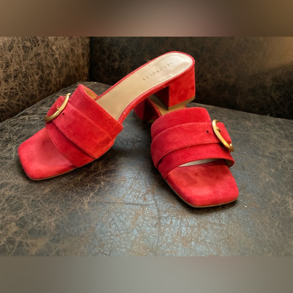 Aerosoles Evvie red genuine suede slide sandals size 9
